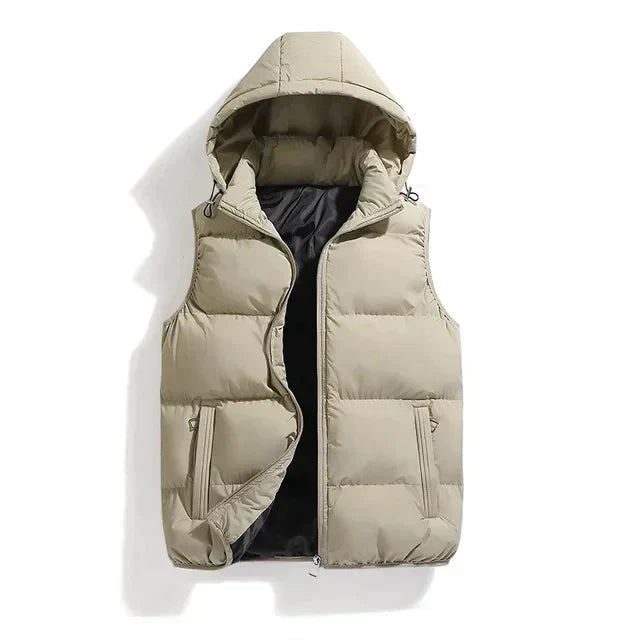 Men's warm gilet with detachable hood