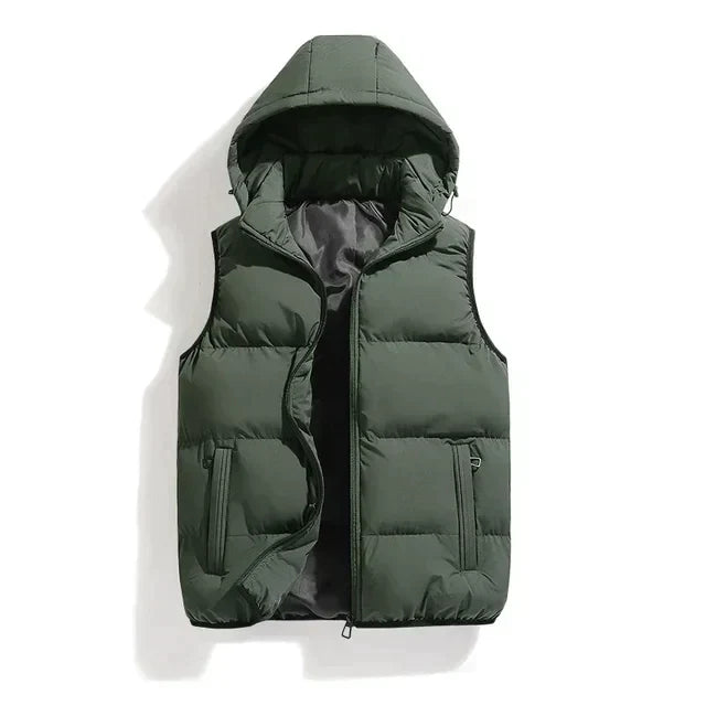 Men's warm gilet with detachable hood