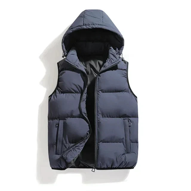 Men's warm gilet with detachable hood