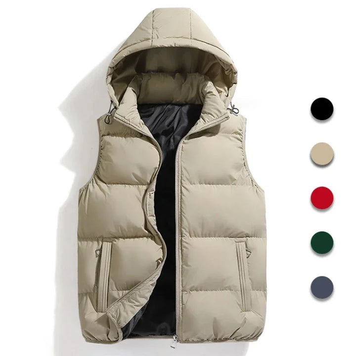 Men's warm gilet with detachable hood