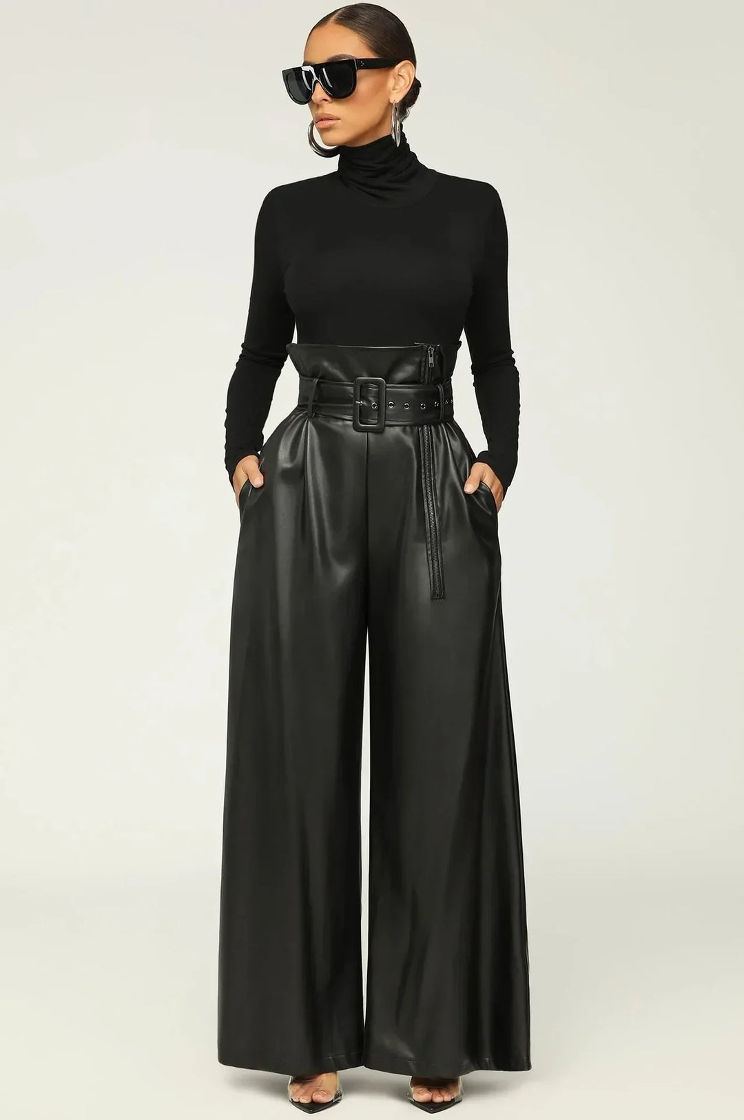 LINARA | High-waisted trousers with belt, side zipper