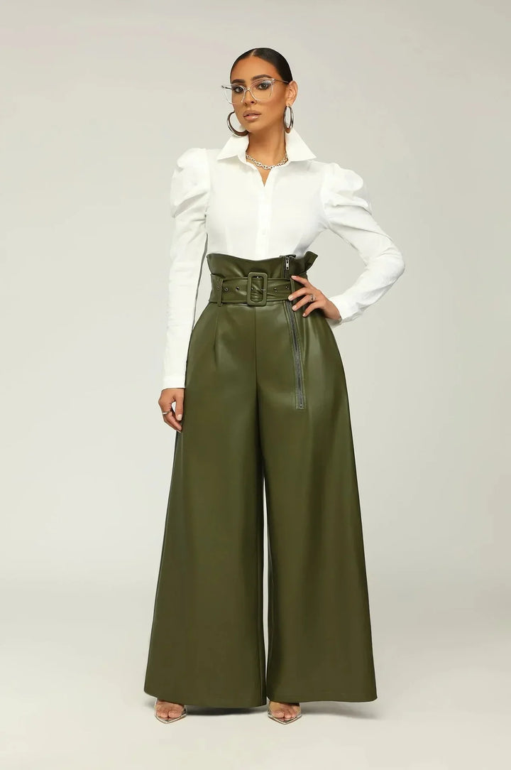 LINARA | High-waisted trousers with belt, side zipper