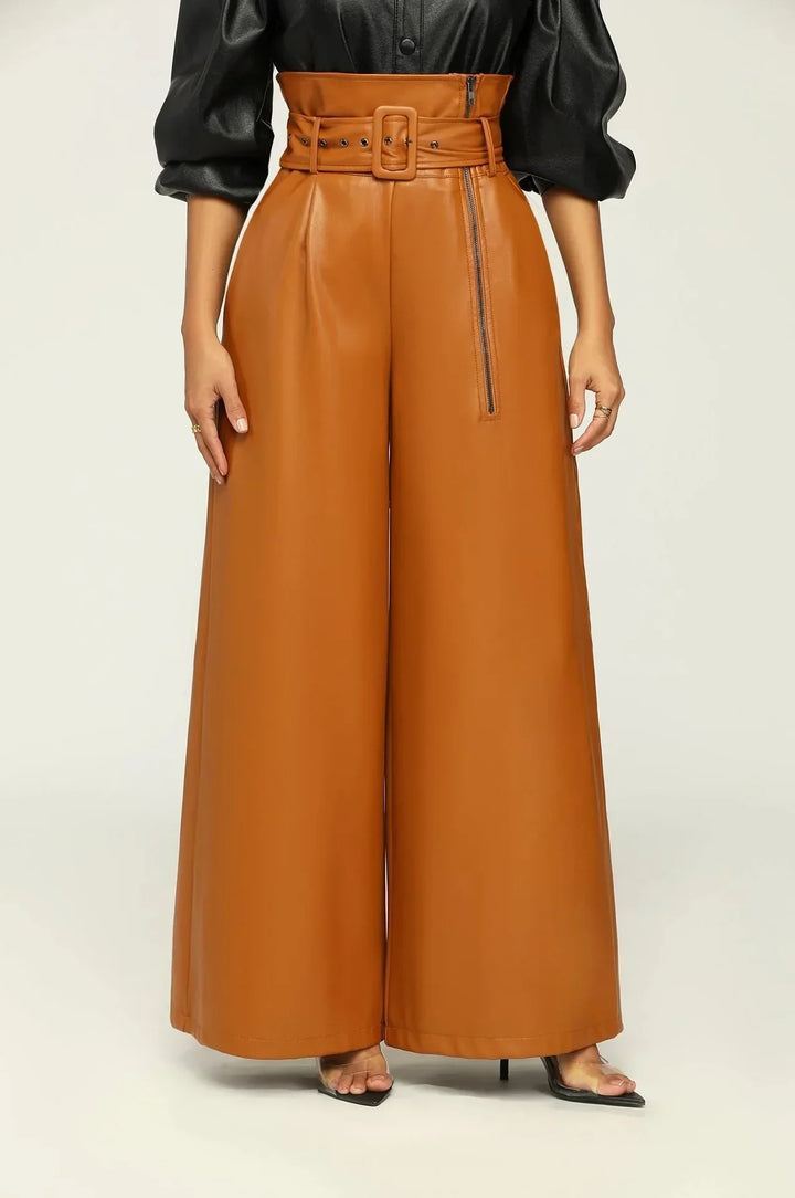 LINARA | High-waisted trousers with belt, side zipper